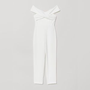 H&M off the shoulder cream off white jumpsuit size 4